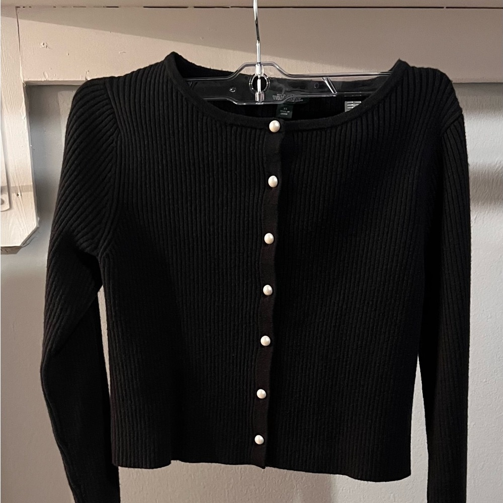 Elegant Black Ribbed Button-Up Top